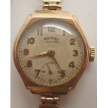 9ct yellow gold ladies cocktail wristwatch with rolled gold strap