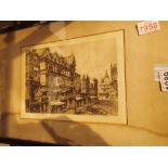 Two antique etchings of Chester by Monk