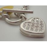 925 silver fancy chain with T bar and stone set heart pendant