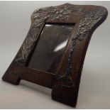 Antique oak desk picture frame with Art Nouveau hallmarked silver decoration assay Birmingham