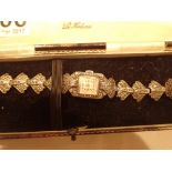 Boxed vintage marcasite cocktail wristwatch by Senate 15 jewels