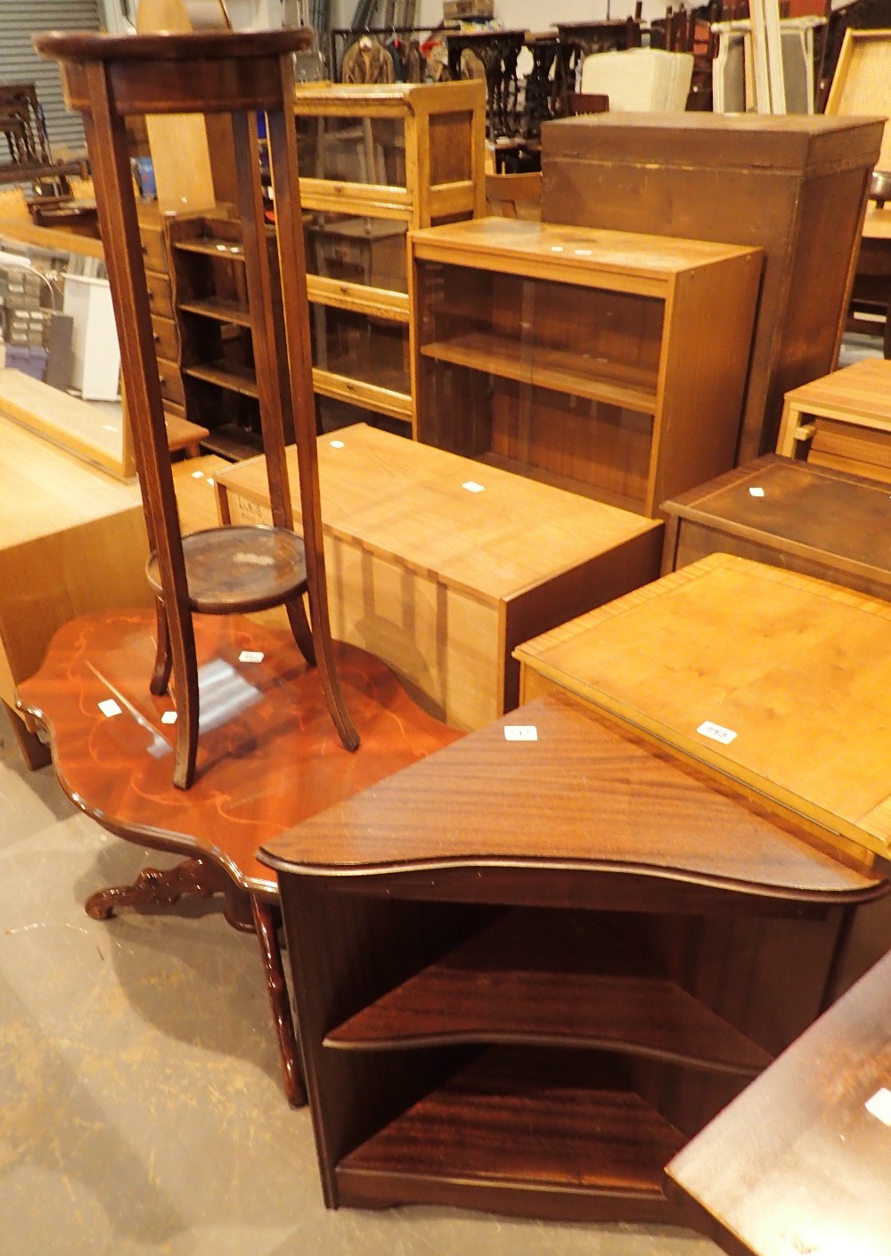 Stereo cupboard corner shelf table planter and mahogany side shelves