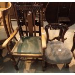 Oak framed armchair with upholstered seat and upholstered example