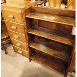Oak bookshelves and a five drawer chest