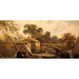 Two oil paintings in gilt frames by H Wallis of a water mill and a village scene by G E Egerton