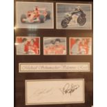 Signed tableau of Michael Schumacher and Valentino Rossi photographs and signatures