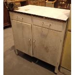 Vintage enamel top kitchen cupboard with vice L: 87 cm