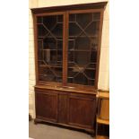 Victorian mahogany astragal glazed bookcase with twin cupboards below 122 x 35 x 225 cm