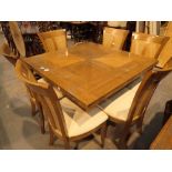 Fold out dining table with eight matching chairs