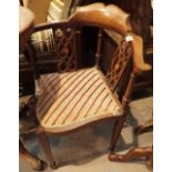 Edwardian corner chair with upholstered seat and boxwood stringing