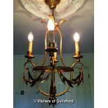 Gult metal four branch light fitting with laurel motif