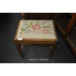 Oak dressing table stool with embroidered upholstery