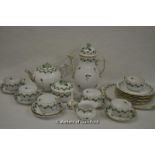 Herend hand painted Hungarian part tea and coffee service, comprising; teapot, coffee pot and