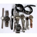 *Selection of twelve mixed wristwatches, including a ladies' silver Rotary and two fitness