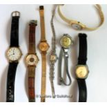 Selection of seven mixed wristwatches, including ladies' silver cocktail watch