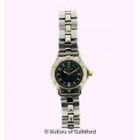 *Ladies' Maurice Lacroix stainless steel wristwatch, circular blue dial with Arabic numerals and