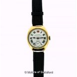 West End Watch Co Swastika watch, Swiss made, 14ct case with white dial, Roman numerals and