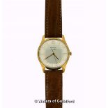 Gentlemen's Record de Luxe 9ct gold cased wristwatch, cream dial with Arabic numerals and baton hour