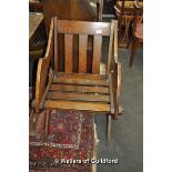 Oak slat back and slat seat open elbow chair