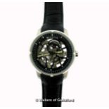 *Gentlemen's Heritor wristwatch, circular skeleton dial, in stainless steel, on black leather