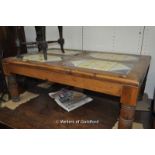 *Pine coffee table with four tile panel inset to top, 18 x 65 x 42