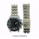 *Gentlemen's Invicta stainless steel wristwatch, circular black dial, with blue and black bezel,