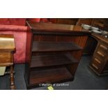 *Reproduction mahogany open bookcase with three shelves, 67 x 30 x 98cm