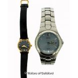 Ladies' Raymond Weil gold plated wristwatch, circular black dial with white stone set hour markers