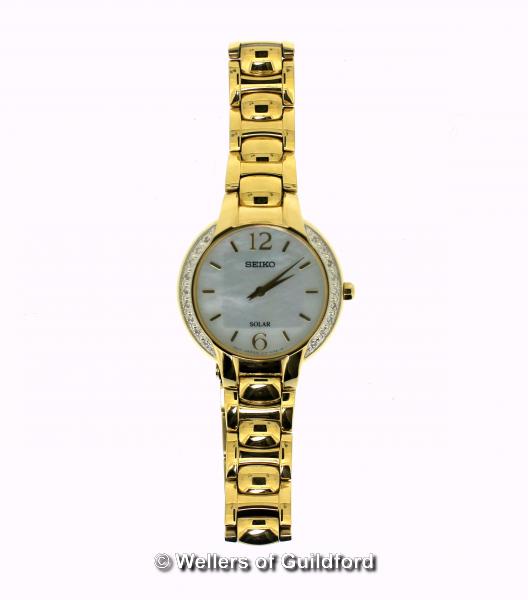 *Ladies' Seiko wristwatch, circular mother of pearl dial, with Arabic numerals and baton hour