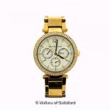 *Ladies' Michael Kors gold coloured stainless steel wristwatch, circular white dial with white stone