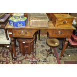 *Teak desk with plain turned supports and two drawers fitted with later locks, 100 x 56 x 75cm (