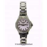 *Ladies' Rotary stainless steel wristwatch, circular pink mother of pearl dial, with white stone set