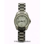 *Ladies' Michael Kors wristwatch, circular cream dial with white stone set bezel, Arabic numerals