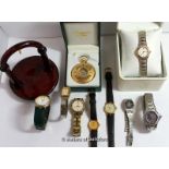 Selection of eight ladies' wristwatches, including Tag Heuer, Gucci, Seiko, together with a pocket