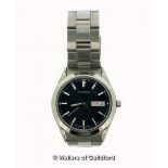*Gentlemen's Seiko stainless steel wristwatch, circular blue dial, with baton hour markers and
