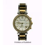 *Michael Kors bi-colour wristwatch, circular cream dial with white stone set bezel and baton hour