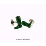 Deakin & Francis silver and green enamel cufflinks, in the design of a pair of boots, gross weight