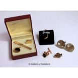 Pair of circular cufflinks, a cufflink and tie pin set, and three tie studs