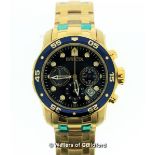 *Gentlemen's Invicta wristwatch, large circular blue dial, with luminous dot hour markers, date