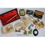 Selection of costume jewellery, including cufflinks, pendants and imitation pearl necklace