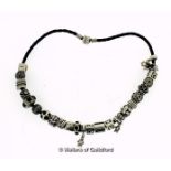 *Pandora leather necklace, with twenty-five charms/spacer, length 38cm (Lot subject to VAT)