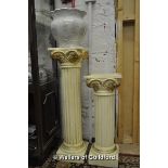 Two ceramic pillar stands and a floral jardiniere