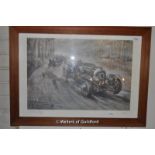 After Byron De Grineau, Le Mans print, signed in pencil by Walter Hassen; and three other vintage