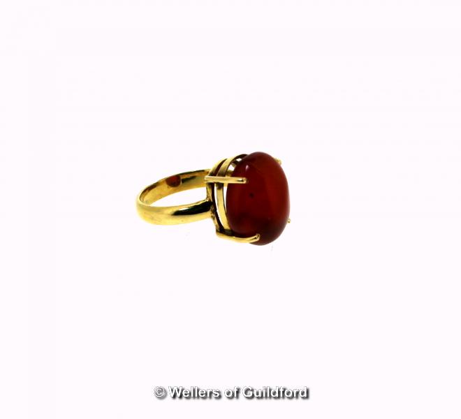 *Carnelian ring, oval cabochon cut carnelian, mounted in yellow metal tested as 18ct, ring size L ( - Image 2 of 2