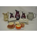 Collection of chinawares including Clarice Cliff, a dolls tea set, jugs and sauce tureens