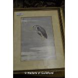 Oil painting of grey heron; five bird prints