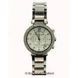 *Michael Kors stainless steel wristwatch, circular white dial with white stone set bezel and baton