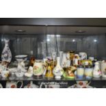 Shelf of china wares including Royal Worcester and Crown Derby