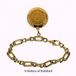 1852 20 francs coin, mounted on a fancy link bracelet, in yellow metal with the French hallmark