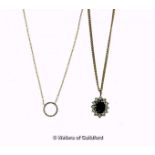 *Diamond set circle pendant necklace, in yellow metal stamped as 14ct, length 45cm, together with